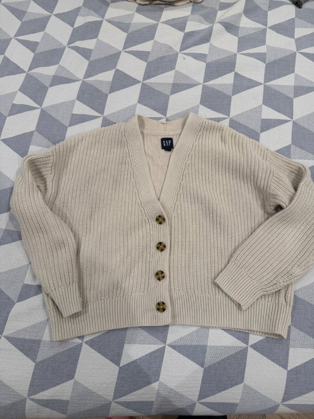 GAP Cropped Chunky Ribbed Button-Front Cardigan, Cream, S